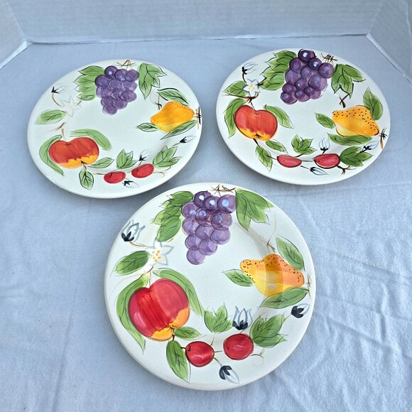 Set Of 3 Home (HMQ77) Salad Plates Fruit Grape Apples Pears Cherries 8 1/2" EUC - Picture 1 of 13